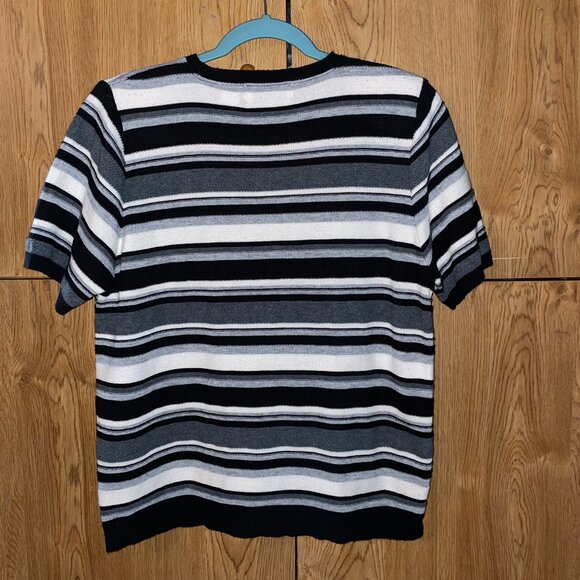 alfred dunner black & white striped short sleeve - Picture 3 of 5